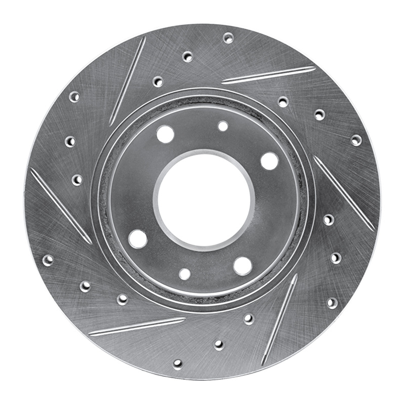 Dodge Colt Brake Rotor (1) - Front Right - R1 Concepts - Drilled & Slotted - Silver - `88-`07